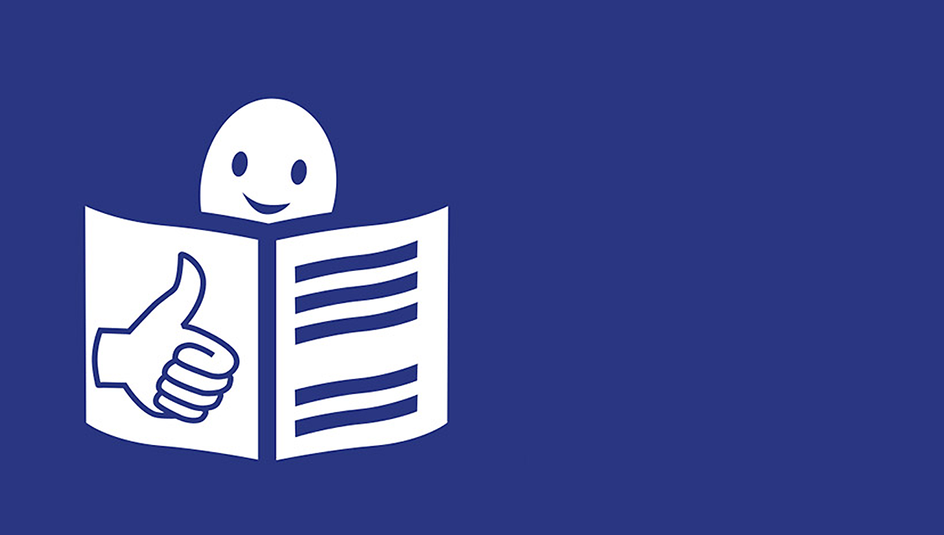 Symbol für Leichte Sprache, ein Kopf schaut hinter einem Buch hervor